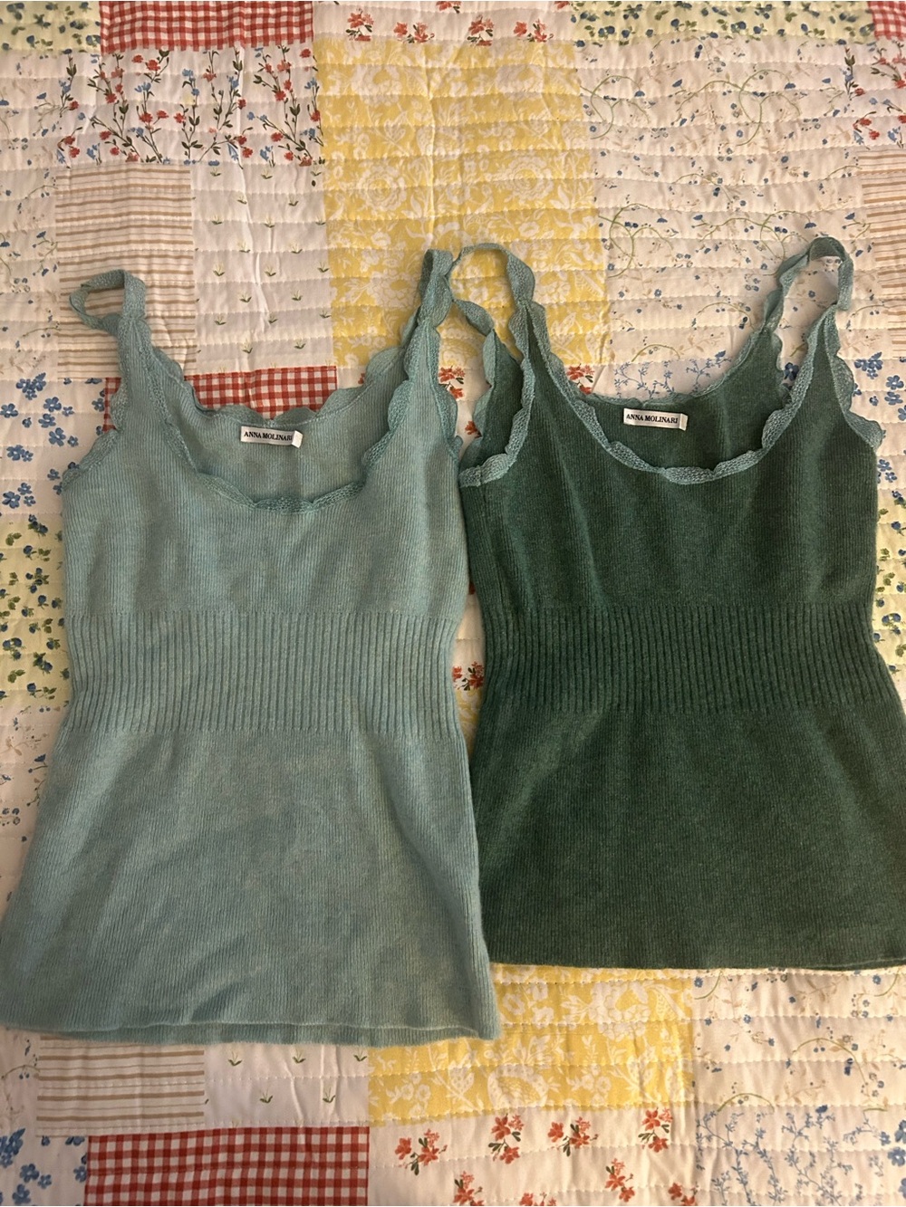 Anna molinari Green & Sage Knit Scallop-Trim Camisoles